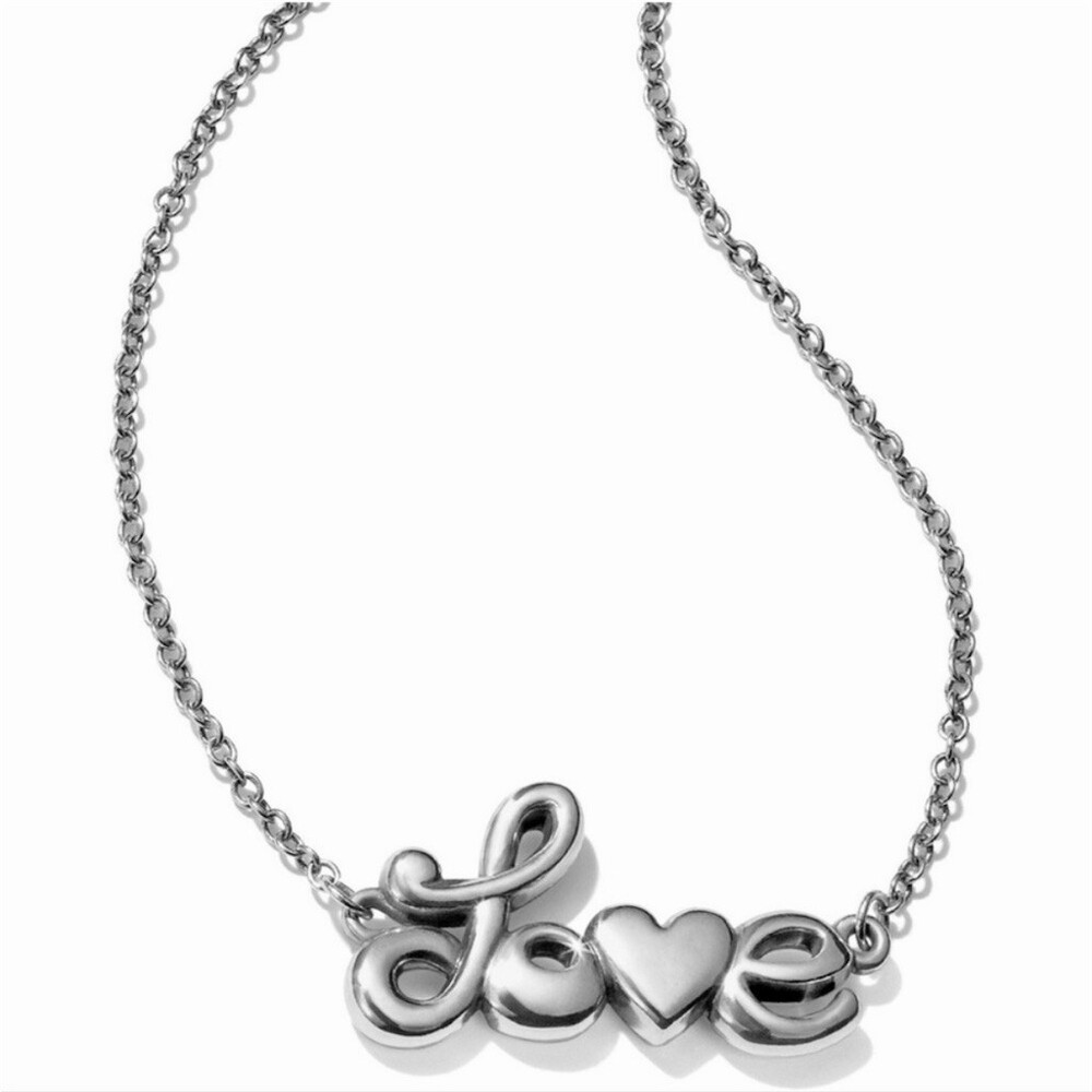 Brighton Love Script Heart Pendant Necklace Silver Tone Extender Pouch